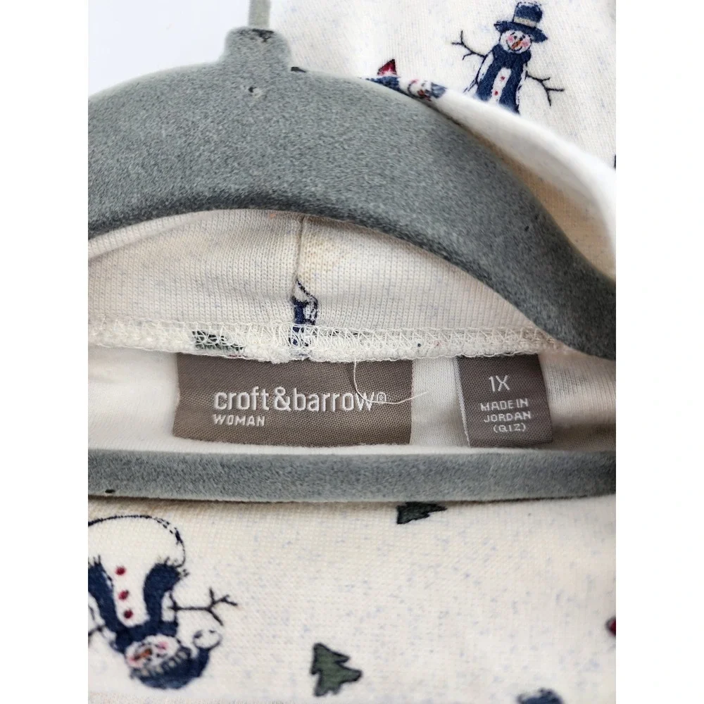 Croft & Barrow Snowman Print Mock Neck Long Sleeve Cotton Top 1X